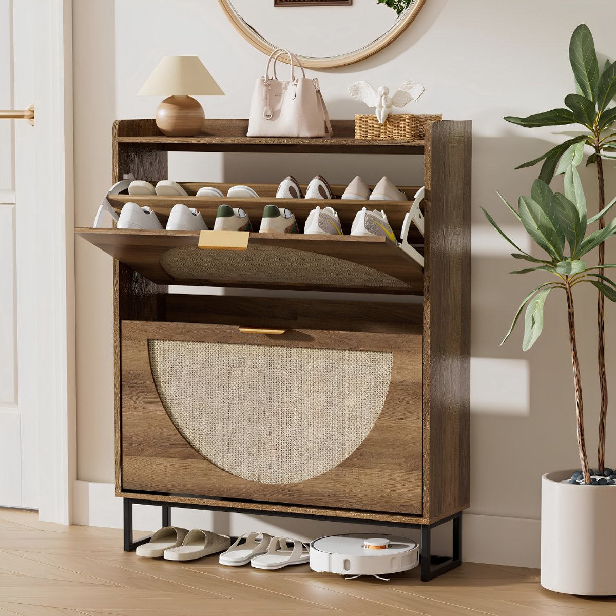 Lìon® Schoenenkast - Schoenenbank - Schoenenrek - Bruin - 24cm x 80cm x 102cm