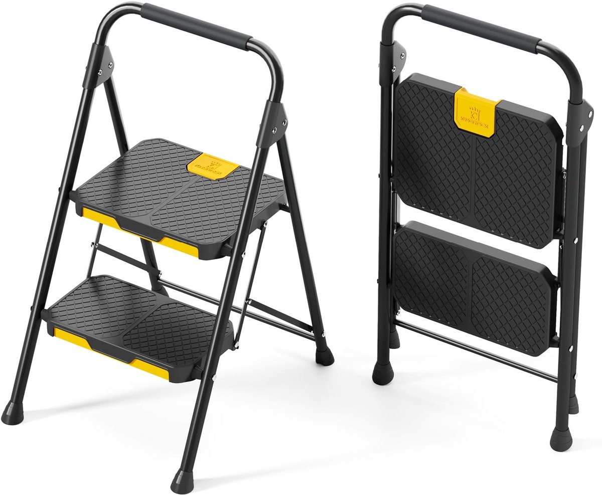 SolidKeus - Stepladder 2 Treden met Veiligheidsvergrendeling en Antislip Pedalen