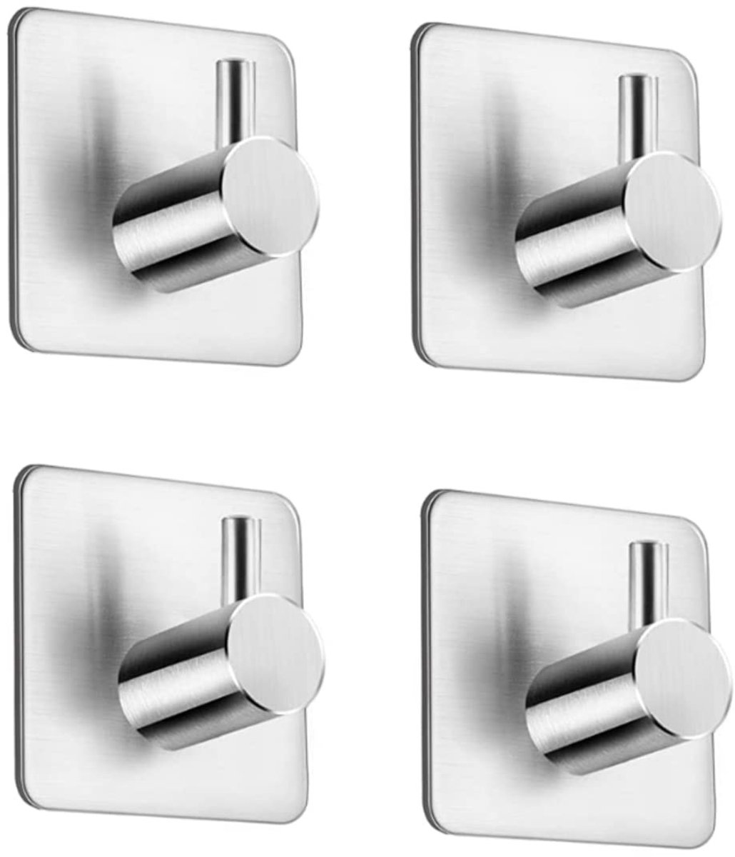 SolidKeus - Set van 4 Zelfklevende Rvs Haakjes voor Badkamer en Keuken