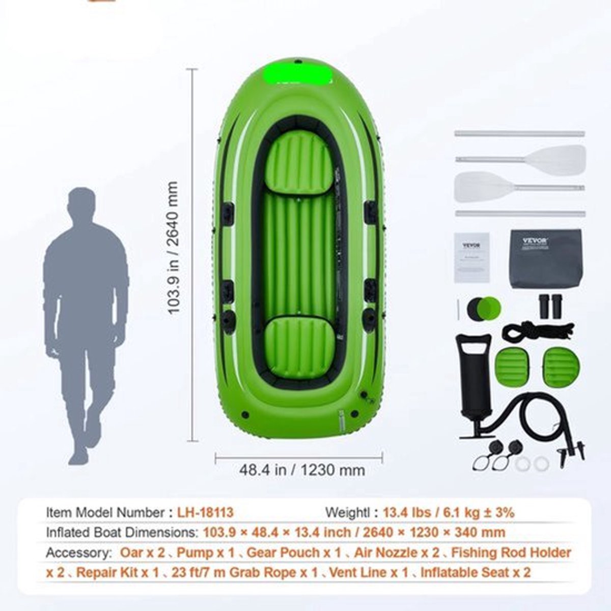 Opblaasboot - Max. 499 kg Laadvermogen - 6 Onafhankelijke Luchtkamers - Met Pomp en Roeisets - 4-zits - 499Kg - Groen