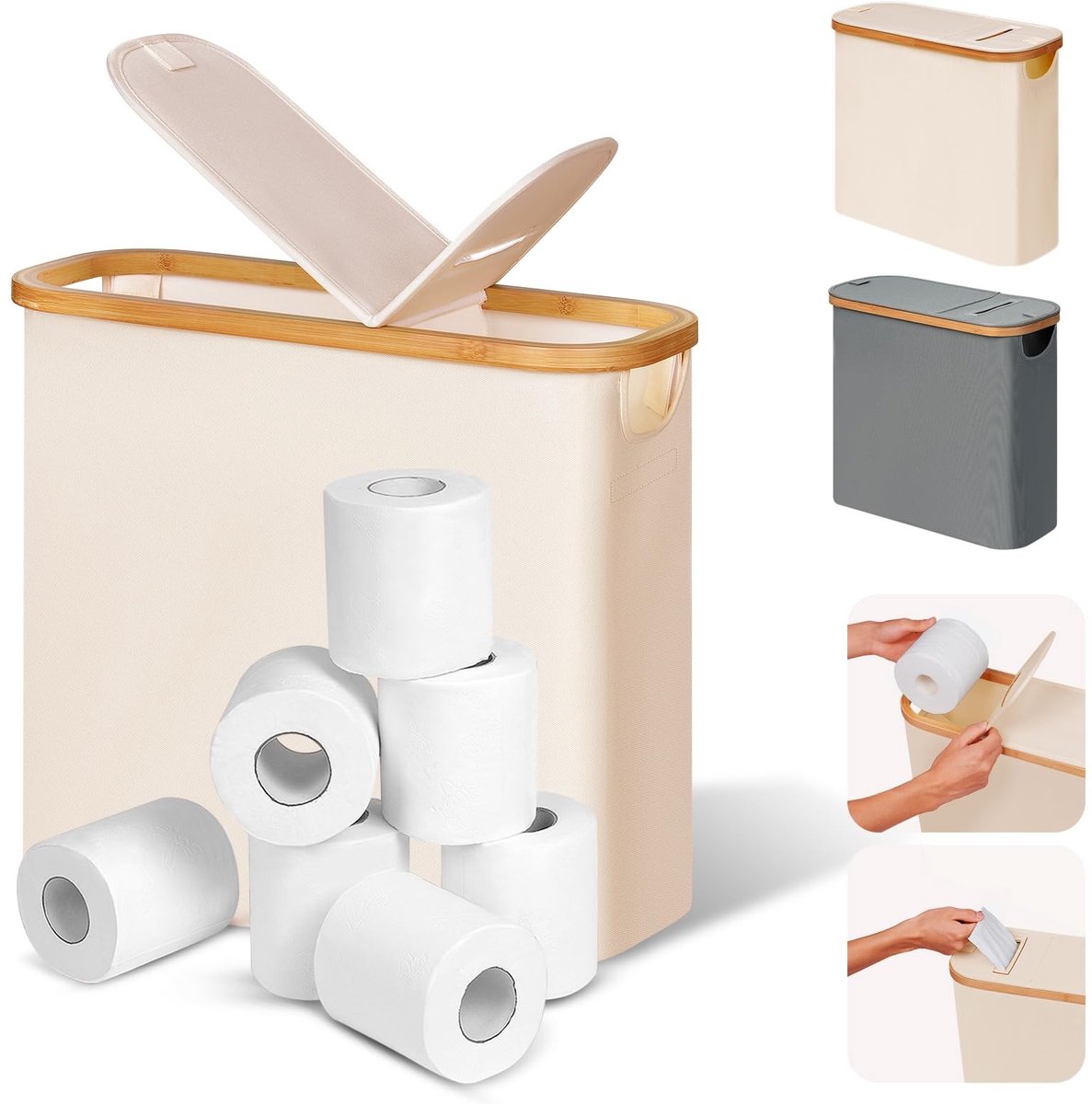 SolidKeus - 2-in-1 Toiletpapiermand met Deksel voor 9-12 Rollen