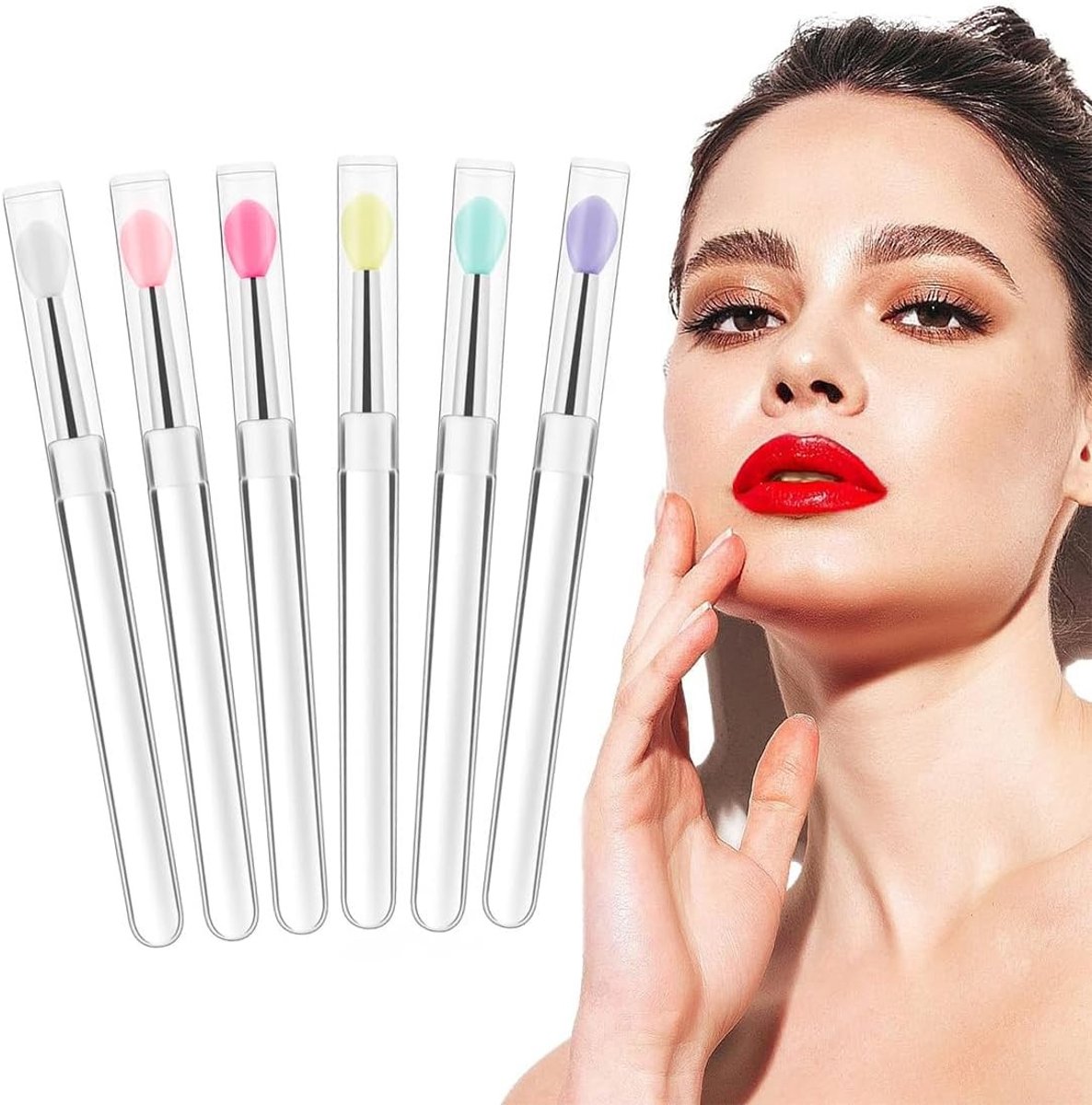 Set van 6 Zachte Lipborstels van Siliconen met Tas, Perfect voor Lippenstift, Cosmetica en Professionele Make-up Toepassingen