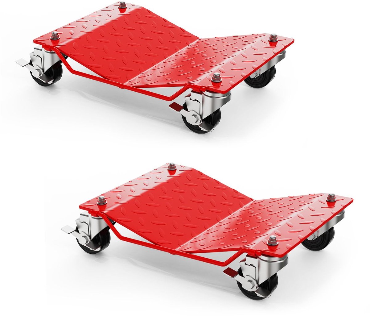 HoerFuriy - Wiel Dolly Staal Set 2‑Stuks - Stalen Band Positionerings Skates Met 360° Zwilwielen En Veiligheidsslot - Tot 680 KG - Per Stuk Voor Auto SUV Motor Atv Garage Werkplaats - Rood