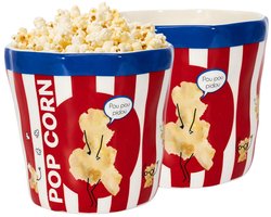 Cook Concept Popcorn bak / emmer - 2x - rood / wit - keramiek - 14 x 13 cm - bioscoopstijl