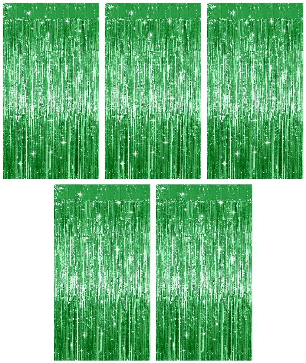 SolidKeus - Set van 5 Groene Foil Fringed Decoratieve Gordijnen