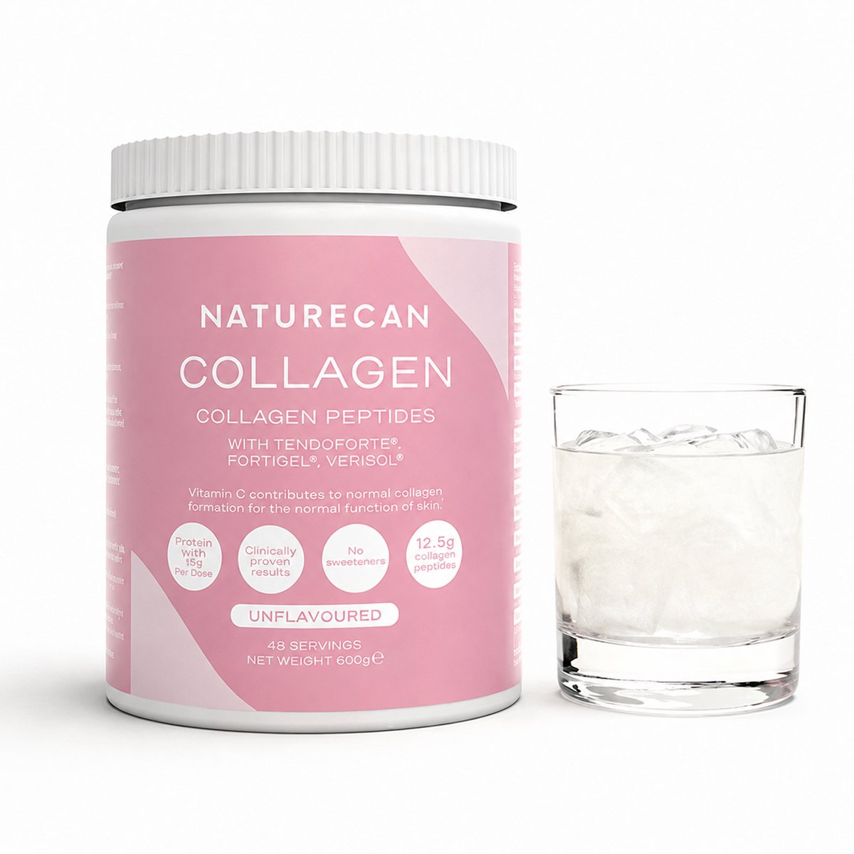 Naturecan Collageen Poeder - Neutraal - 300 g - Gehydrolyseerde Collageen Peptiden met Vitamine C - 12,2 g per portie - Type I & III Rundercollageen - VERISOL®, FORTIGEL® & TENDOFORTE®
