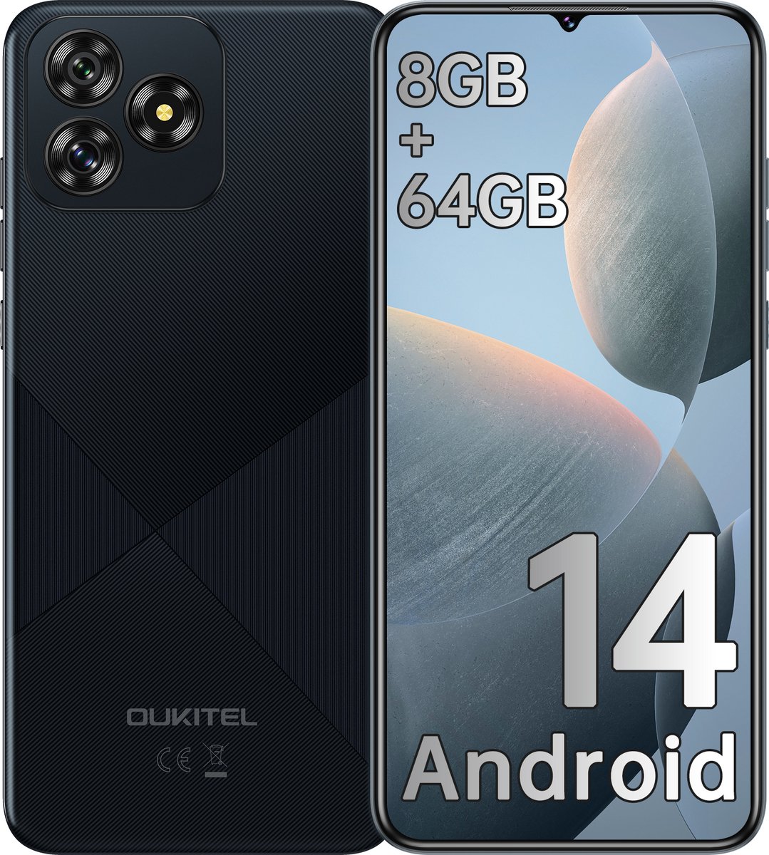 OUKITEL C53 Smartphone 4G -6,6 inch HD-8GB RAM-64GB uitbreidbaar tot 1TB-4300mAh batterij-13MP camera-Android 14