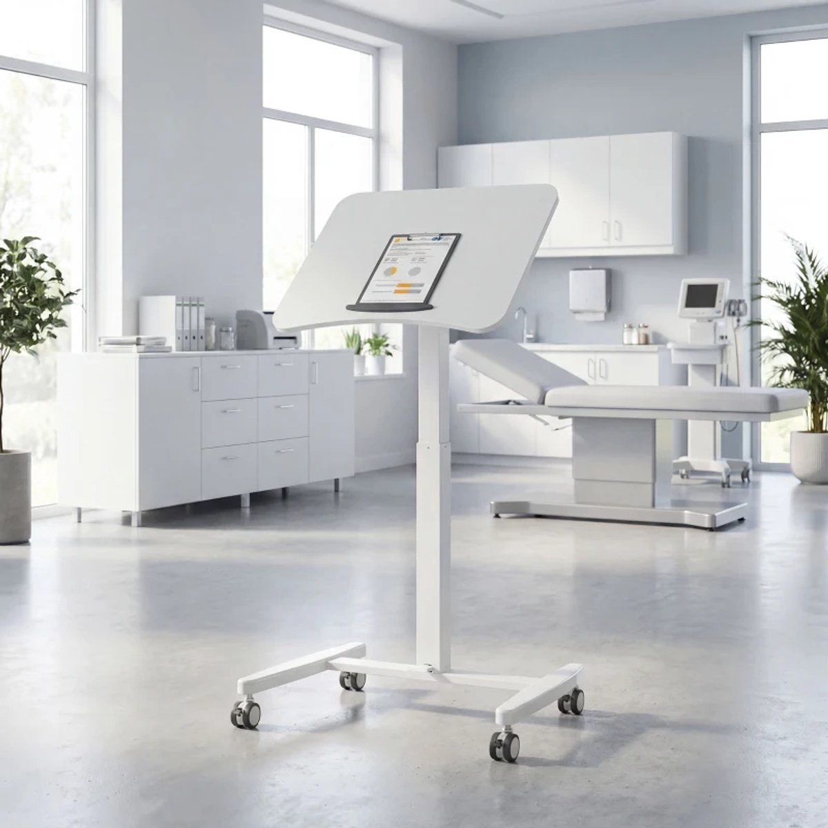 Zit-sta Bureau met Kantelbaar Tafelblad, Veiligheidsstop & 4 Wielen - Verrijdbaar it Sta Bureau - In Hoogte Verstelbaar 75-114 cm - Computerbureau - Computer Tafel - Bureautafel - Desk - Game Bureau - Wit thumbnail 3