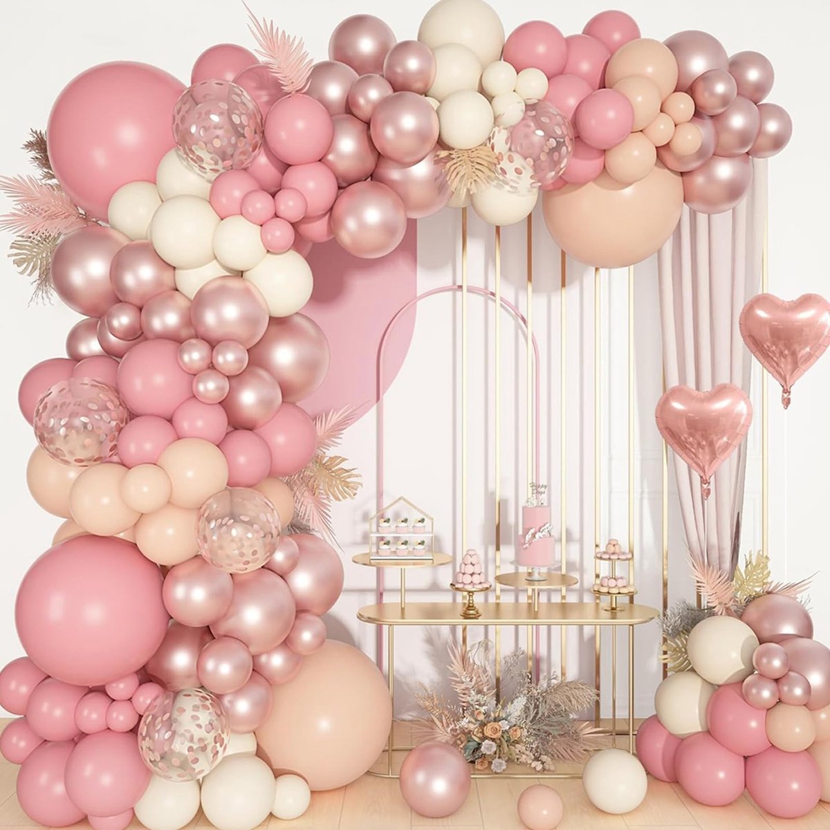 Omgoods - Ballonboogset met 117 Stuks in Retro Roze en Champagne