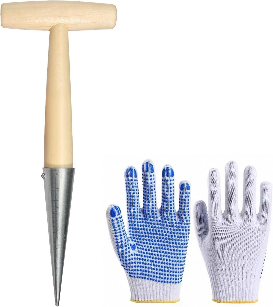 Traditionele Tuingereedschappen met Handschoenen, RVS Planten, Bloembollen en Oogststokken voor Tuinieren van Uien en Zaailingen