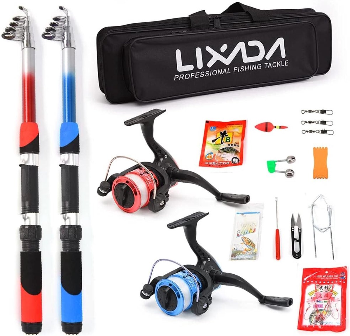 Complete visset met telescopische hengels, spinmolens, visaccessoires en tas - Perfect voor elke visser