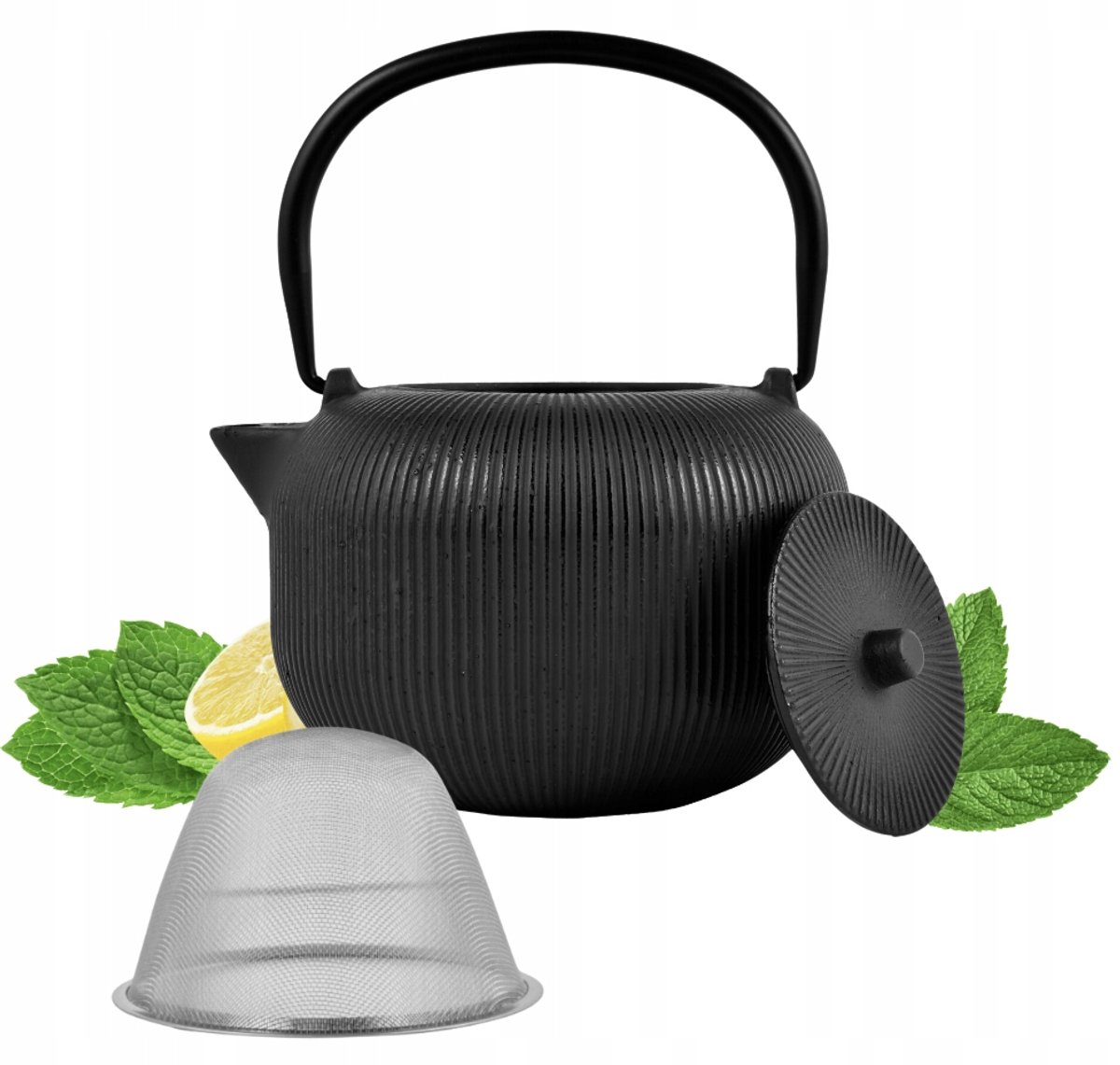 Merkloos Gietijzeren Theepot met Zeef - 1L