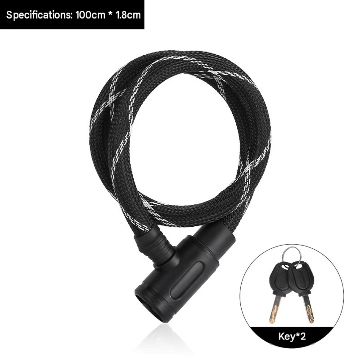 Fietsslot met stalen kabel - Nylon stalen kabelslot - Draagbaar antidiefstalslot - Geschikt voor mountainbikes en racefietsen - Zwart fietsslot - Fietsaccessoires voor buiten -100*1.8cm