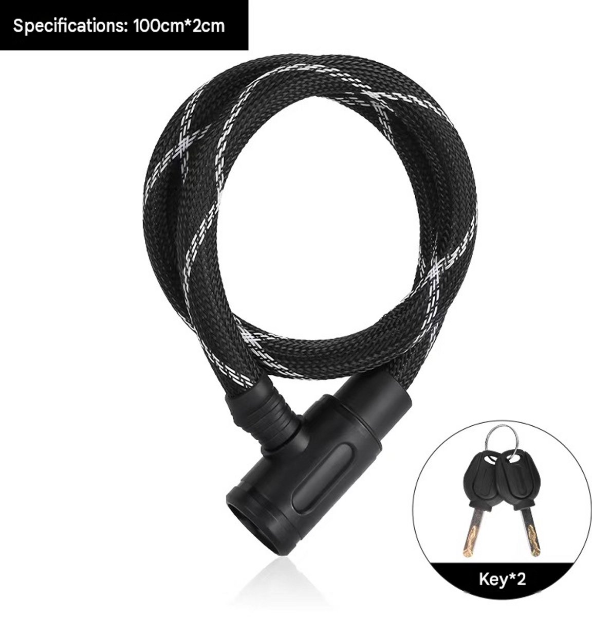 Fietsslot met stalen kabel - Nylon stalen kabelslot - Draagbaar antidiefstalslot - Geschikt voor mountainbikes en racefietsen - Zwart fietsslot - Fietsaccessoires voor buiten -100*2cm