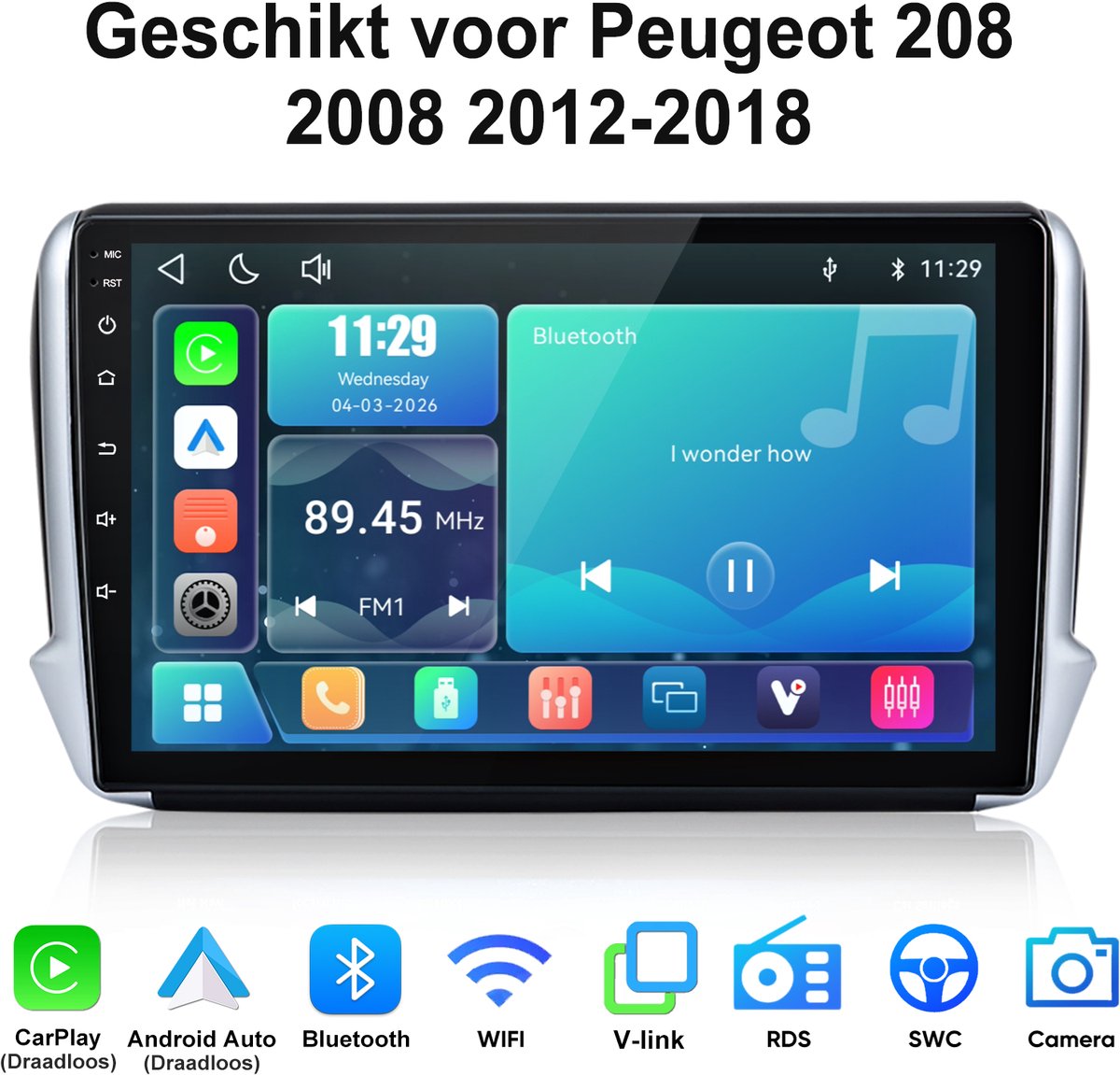 Junsun lINUX Systeem Autoradio Geschikt voor Peugeot 208/2008 2012-2018 - Draadloos Carplay & Andriod Auto - 10 Inch HD TouchScreen - Bluetooth - GPS navigatie- WiFi - FM - RDS- Airplay