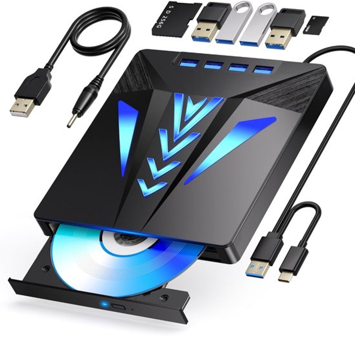 Casalora® Extern Blu-ray Station - Blu-ray Speler voor BD/DVD Lezen en Schrijven - Draagbaar Blu-ray Laufwerk met USB 3.0 en Type-C - DVD/CD/BD Recorder - Ultra High Definition Blu-ray Recorder - Compatibel met Windows 7/8/10/11