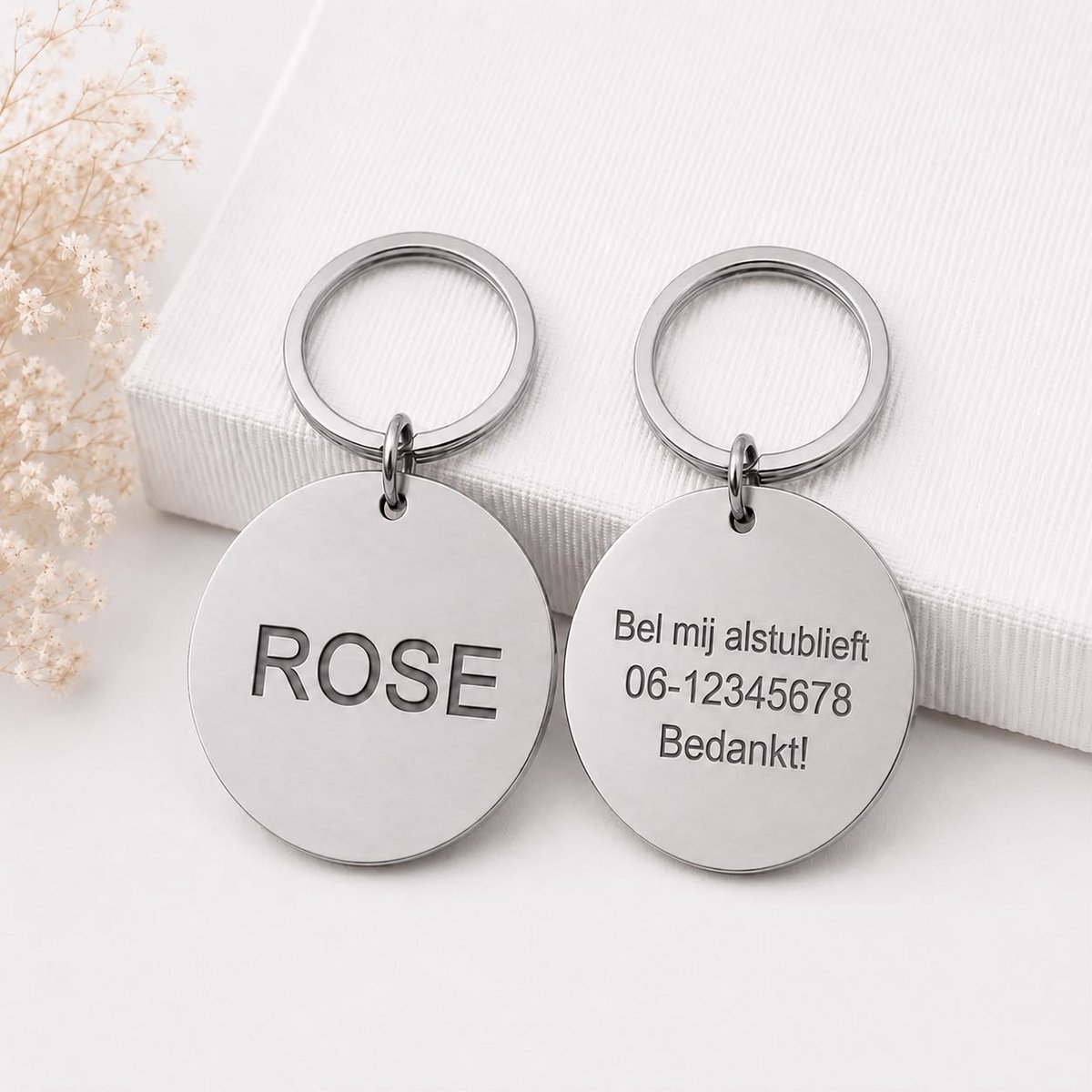Gepersonaliseerde RVS Dierenpenning / Naamplaatje voor Huisdier – Zilveren Ronde Hondenpenning en Kattenpenning met Naam, Telefoonnummer en Adres – Ronde Hondenpenning inclusief Graveren - Petshop Seven