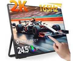 UPERFECT 24.5-inch draagbare touchscreen-monitor met geïntegreerde standaard, 165 Hz, 2560x1440p QHD IPS, USB-C- en Mini-HDMI-poort, tweede scherm voor laptop/telefoon/gameconsole