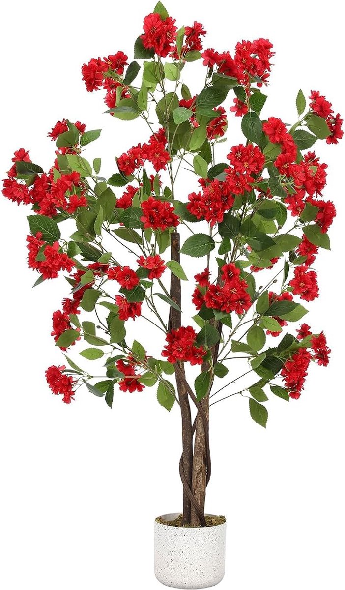 HOERFURIY Kunstboom Osmanthus 120 cm Rode Bloemen - Woonkamer Rood