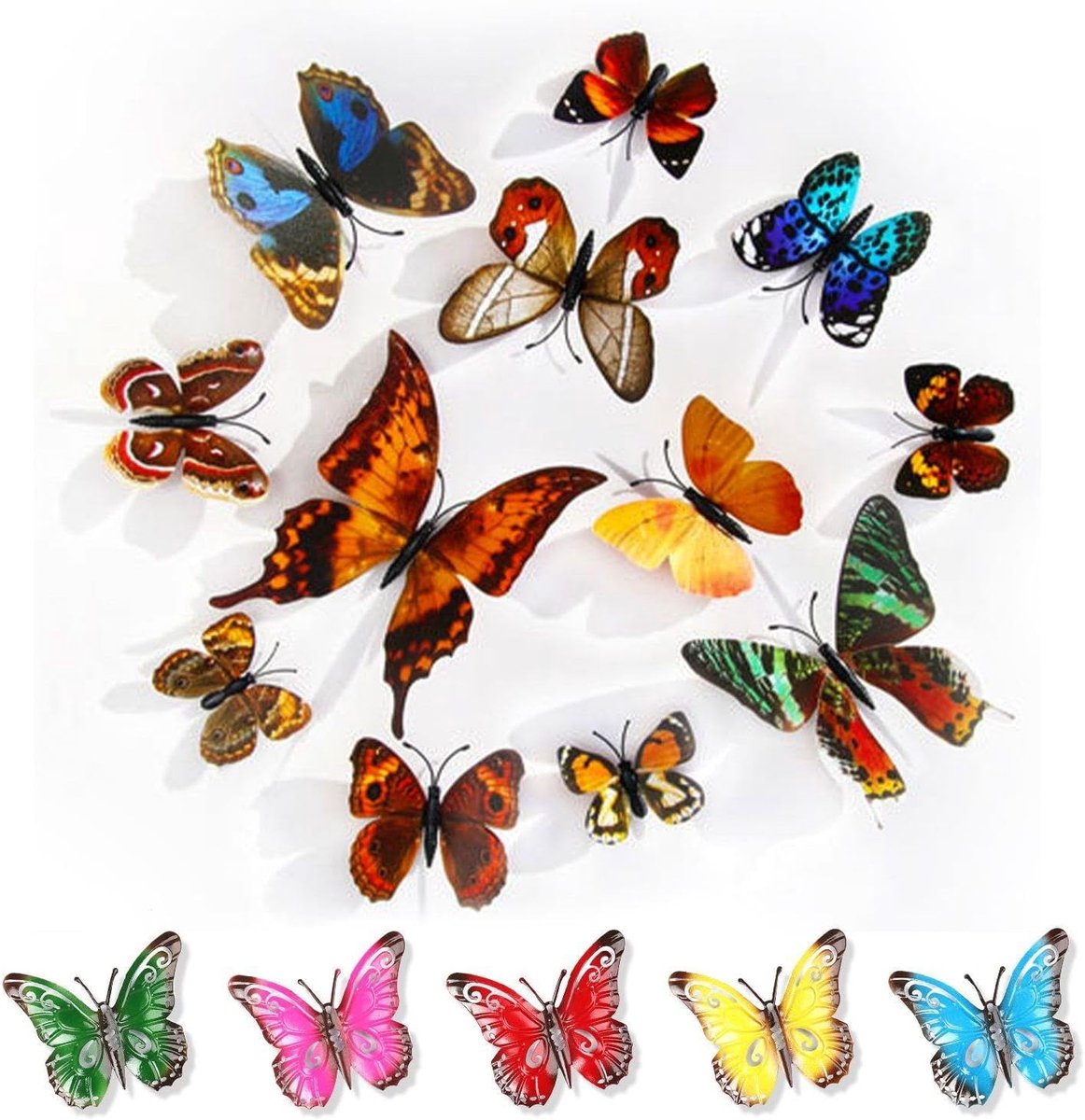 1 set vlinderwandhangers, 1 set driedimensionale vlinderstickers, tuindecoraties, tuinhekdecoraties, tuinwanddecoraties