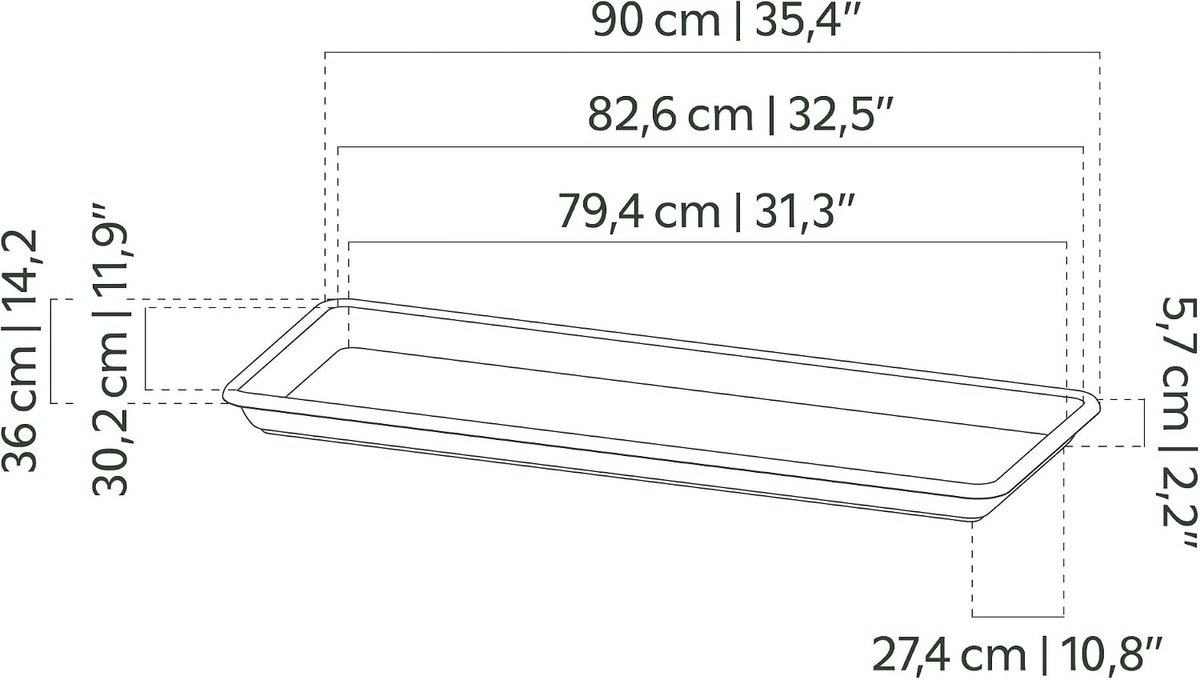 Venezia rechthoekige schotel, antraciet, XL (‎90 x 36 x 5.7 cm)
