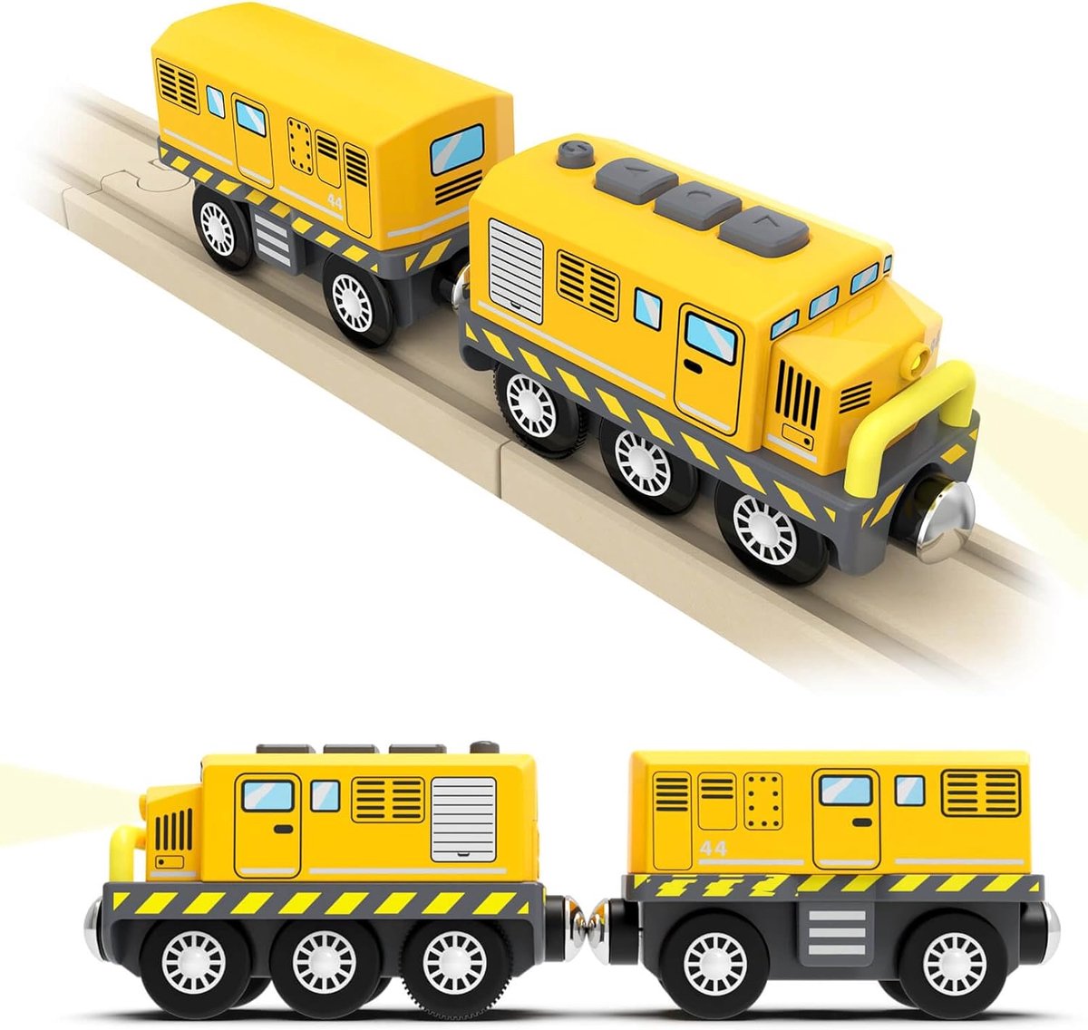 Trein op batterijen voor houten baan, gemotoriseerd treinspeelgoed voor peuters vanaf 3+ jaar, elektrische auto met geluid en licht, jongenscadeaus, magnetische verbinding, compatibel met Thomas