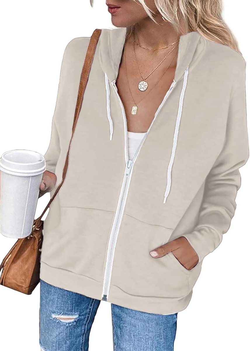 Sweatjack dames hoodie lange mouwen ritssluiting pullover fleece jack sport sweatshirt jas rits hoodie