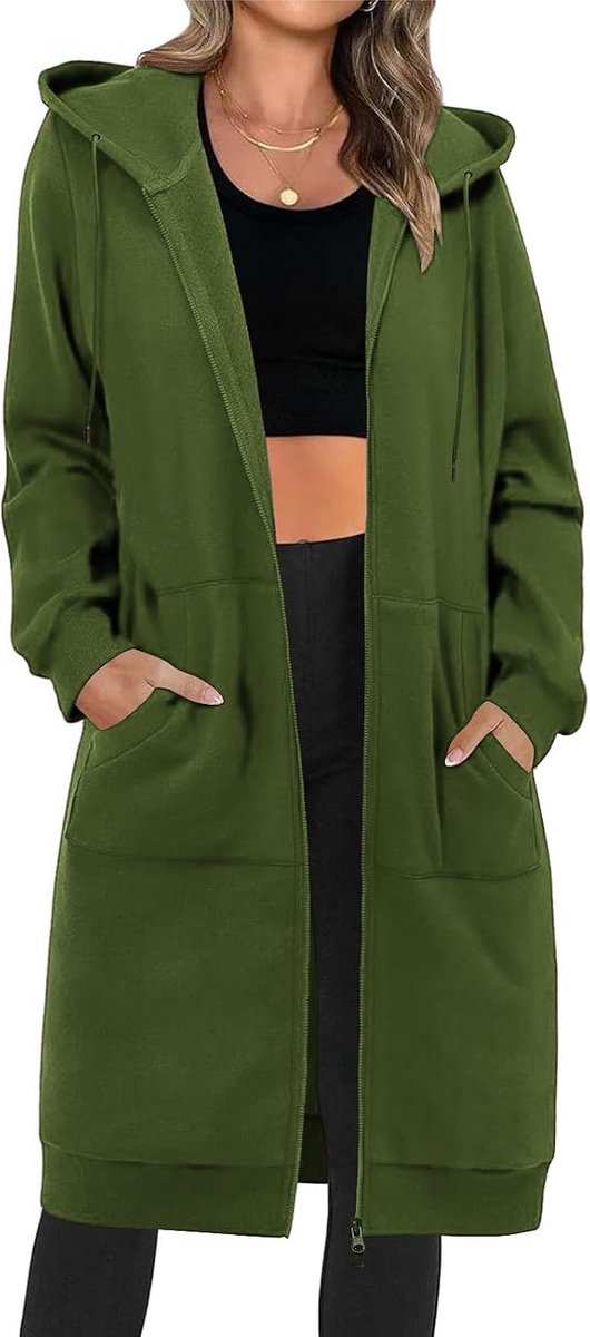 Damestrui met capuchon, grote fleece hoodie met ritssluiting, lange jas, damestrui, lange mouwen, casual, los, sweatshirt, herfst, winter