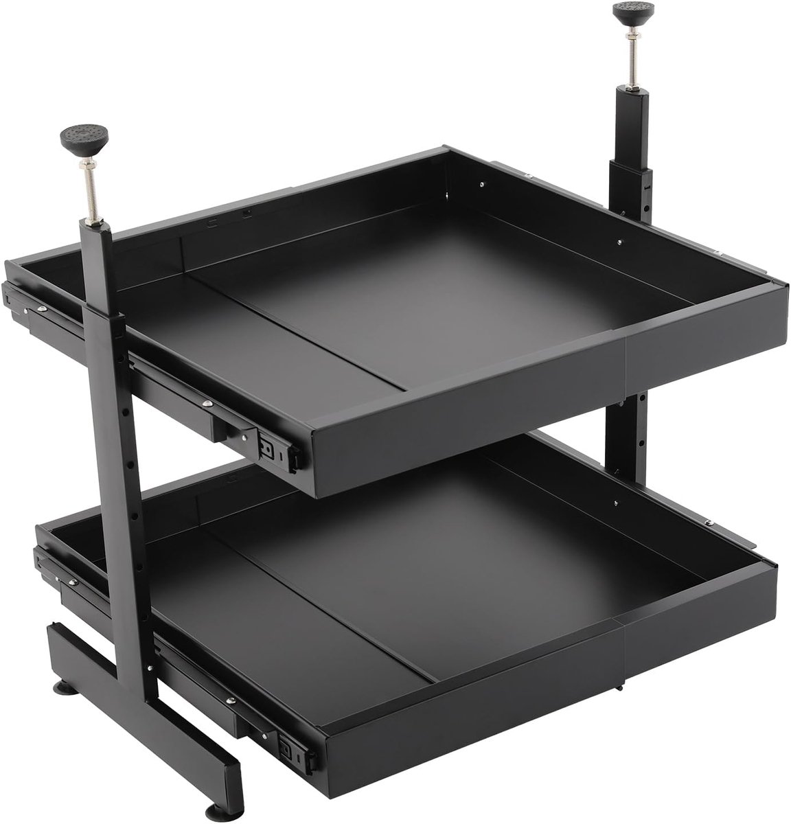 Afwaskastorganizer met 2 niveaus, in hoogte verstelbaar, telescopische lade onder de wastafel, plank, onderkast, organizer, keukenkast, binnenlade, organizer voor keuken, badkamer (zwart)