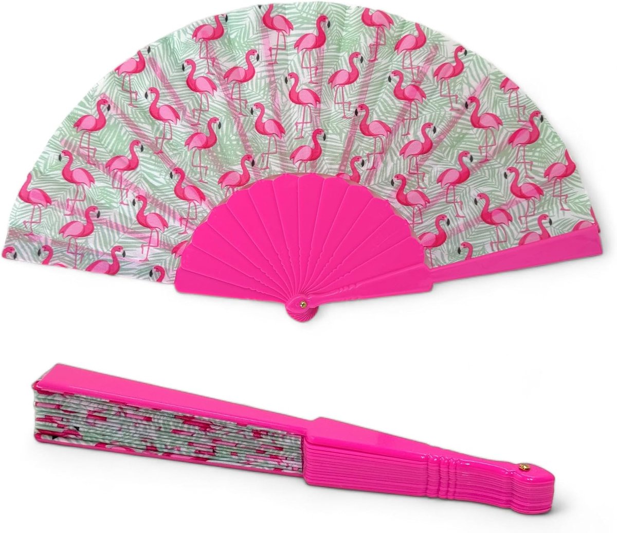 Opvouwbare handwaaier, ultralicht, waterafstotend, voor zomerfeest en bruiloft, kleurrijk design, 42 x 23 cm (flamingo roze)