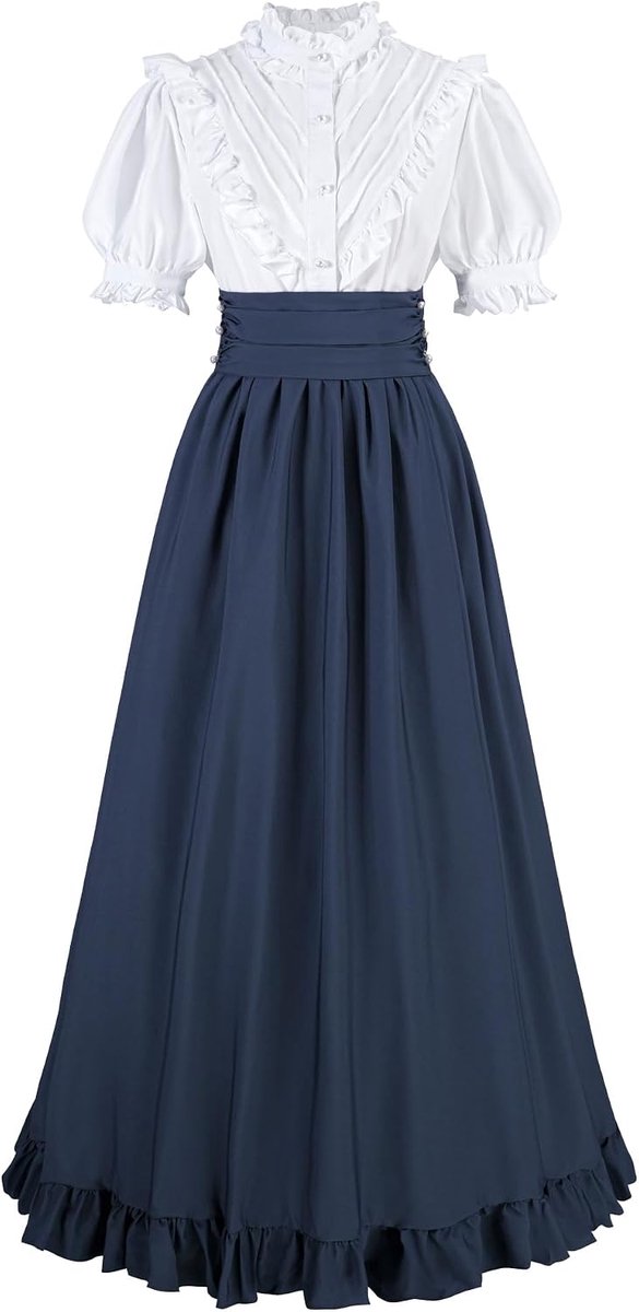 Jurk voor dames, middeleeuwse jurk, renaissance, baljurk, lang, blouse met korte mouwen en hoog getailleerde rokset