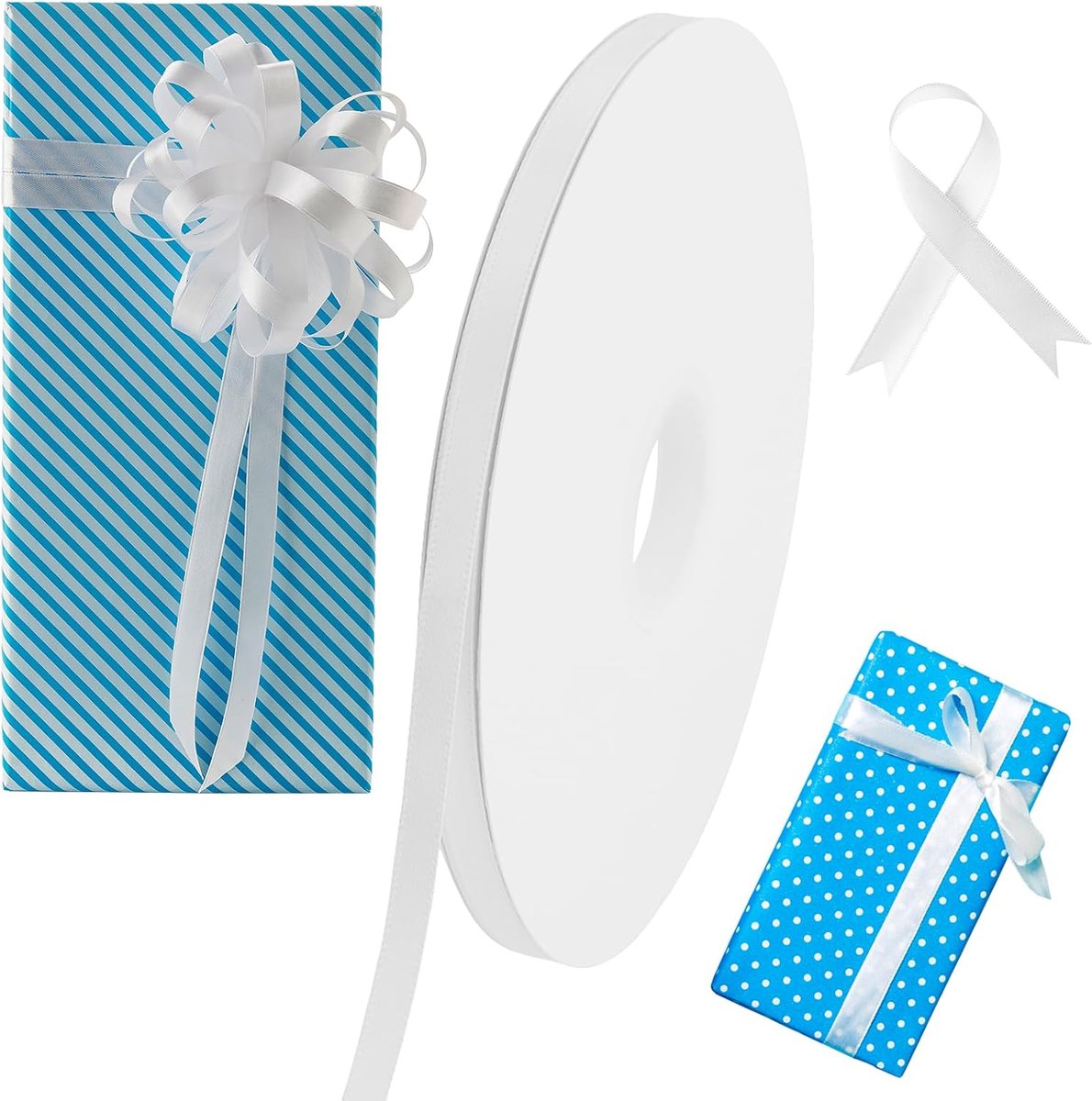 1 rol 6 mm x 91 m wit cadeaulint, satijnen lint, fijne decoratie, cadeaulint, wit satijnen lint, voor bruiloften, naaien, knutselen