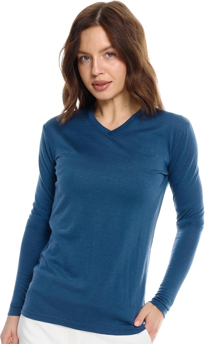 Basislaag dames - 100% merinowol shirt dames thermisch ondergoed lange mouwen T-shirt