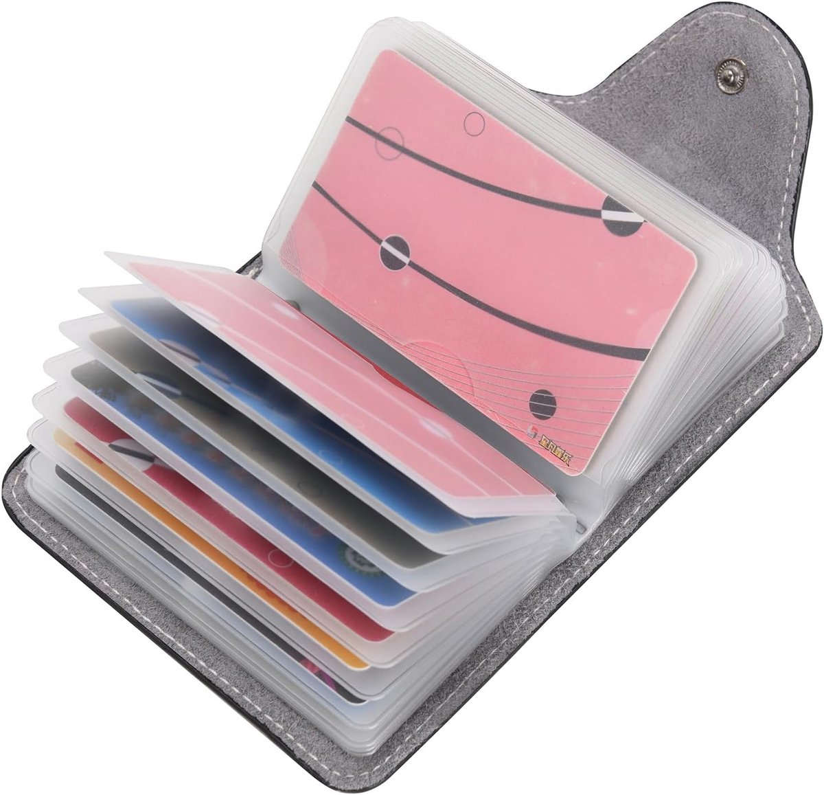 Zachte Lederen Compacte Portemonnee ID Bank Card Case Purse 20 Verdikking Duurzame Plastic Insert Mouwen, N-grijs, Eén maat, Modern