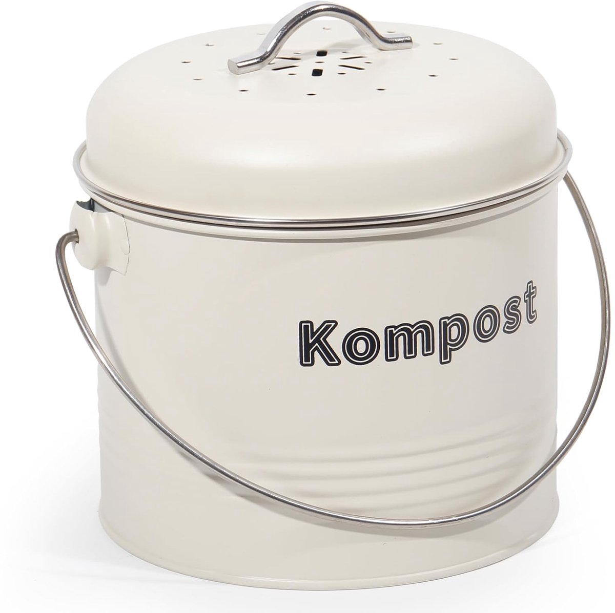 Biologische afvalemmer keuken 3,5 l, bio-vuilnisemmer geurdicht met actieve koolfilters, compostemmer van metaal, biologisch afval retro (beige)