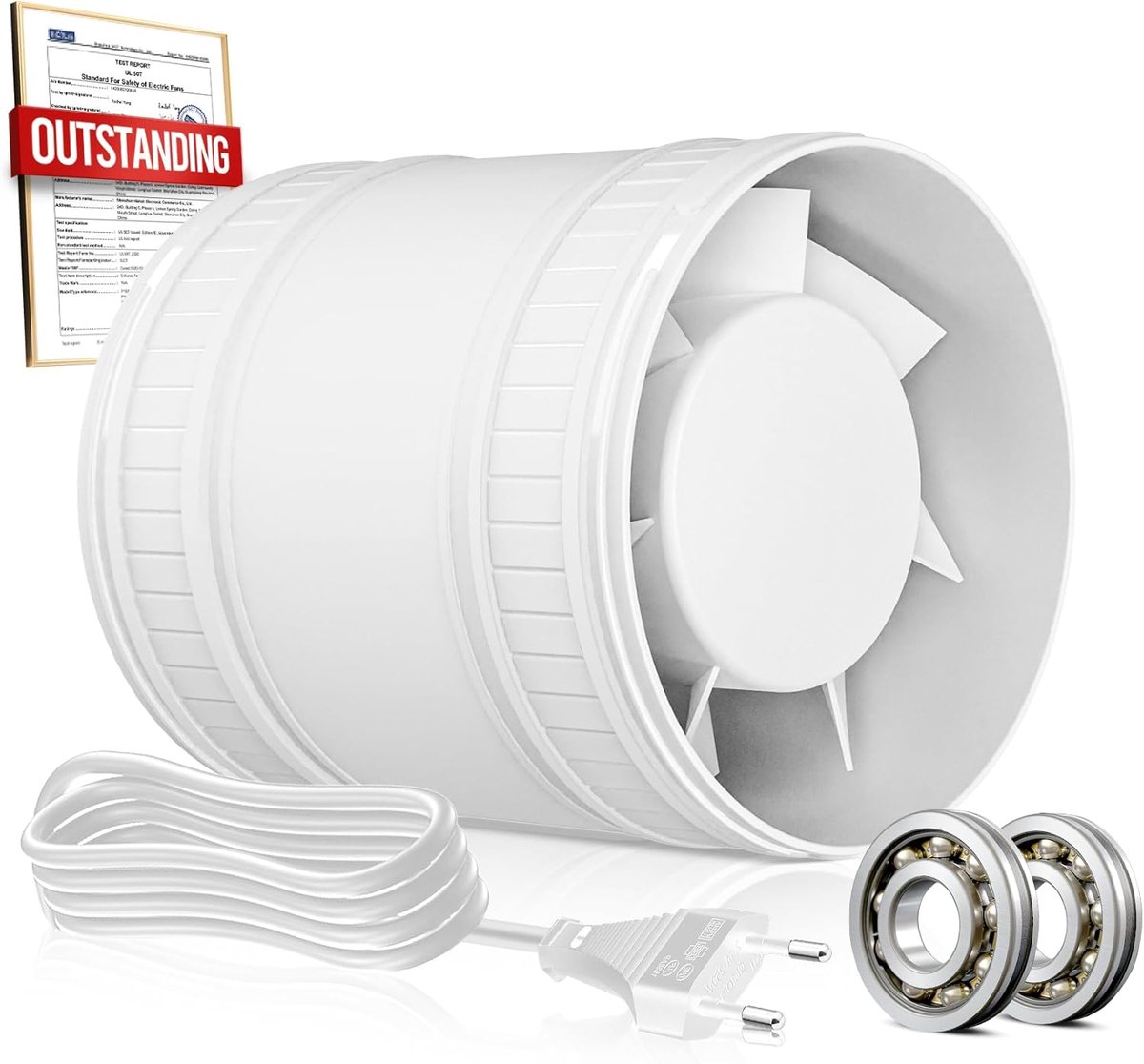 100mm, Stille Buisventilator met Dubbele Kogellagermotor en Oververhittingsbeveiliging, 32dB 130m³/h Afzuigventilator, Inline Ventilator voor Badkamer Toilet Kweekruimte Tent