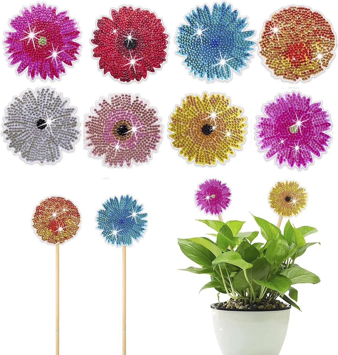 8 stuks diamond painting bloemensets, diamantschilderij, cadeau voor kinderen en volwassenen, tuindecoratie voor buiten en binnen, balkondecoratie, knutselen