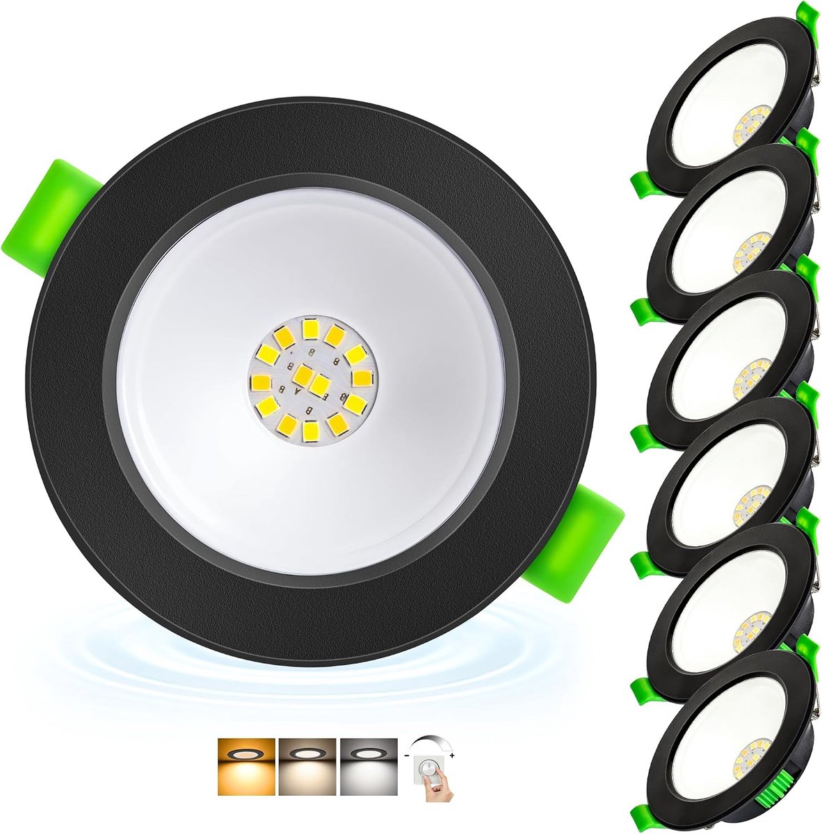 Inbouwspot Dimbaar 230V, 5W 650LM LED Spots Ultraplat, Inbouwlampen Warmwit Neutraal Wit Koudwit, IP44 Plafondspots Voor Badkamer Woonkamer, Plafondlamp Gatmaat 68-80mm, Zwart Set Van 6