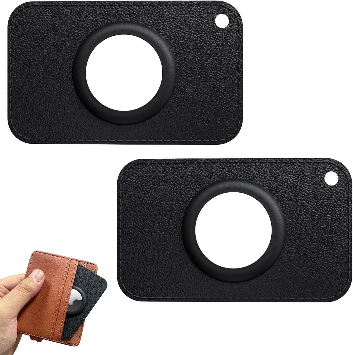[2 stuks] Kaarthouder compatibel met AirTag, ultradunne hoes in creditcardformaat, beschermhoes voor portemonnee, slim wallet accessoires, zwart