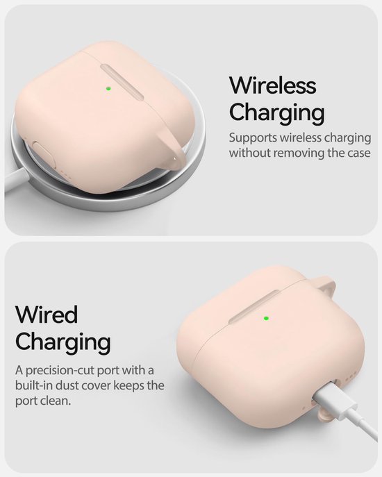 Siliconen voor AirPods 4 Hoes, A1-Cream Pink - Zacht, licht, antislip, krasbestendig, bedraad/draadloos laden. Reinigingspen + sleutelhanger. — afbeelding 2