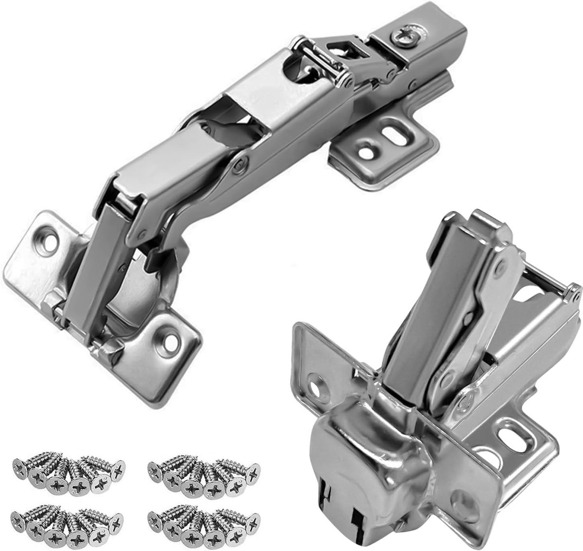 Scharnieren 165°-175°, softclose, hydraulisch, schroeven, vernikkeld staal, scharnieren voor kasten, kastdeurscharnieren 14-26 mm