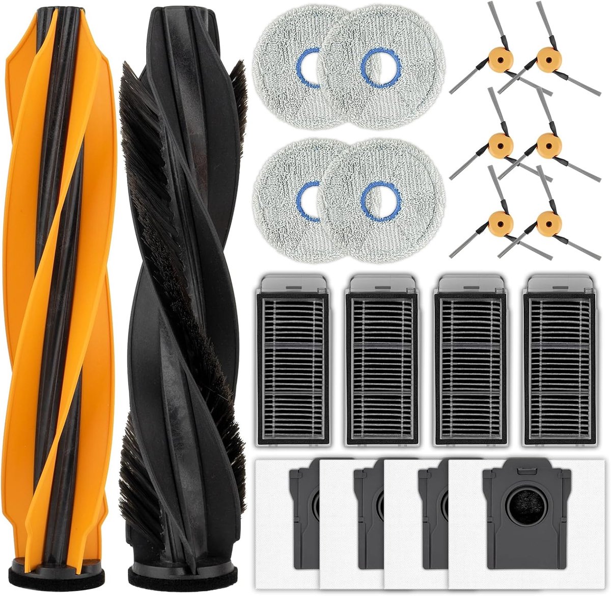 (20 stuks) L60 Pro Ultra vervangende onderdelen compatibel met Dreame L60 Pro Ultra robotstofzuiger, 2 rolborstels, 4 dweilpads, 4 HEPA-filters, 4 stofzakken, 6 zijborstels, accessoireset