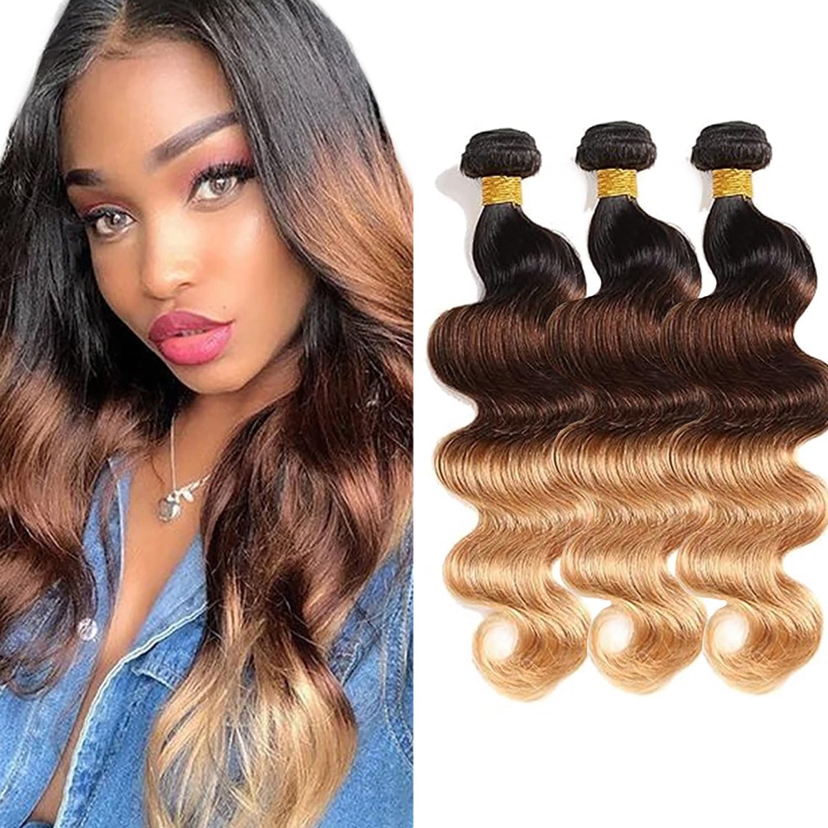 Dames Bundles Human Hiar Unprocessed Brazilian Virgin Body Wave Human Hair Extensions 1b427 Ombre Brown Mensliches Haar Bundle With Minimal Shedding For Women 20 22 24 Inch