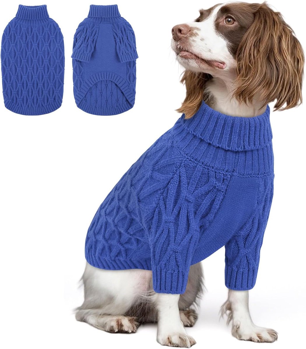 Hondentrui, grote, rekbare warme rolkraag, gebreide hondenkleding voor koud weer, labrador Golden Retriever Border Collie, blauw, XL