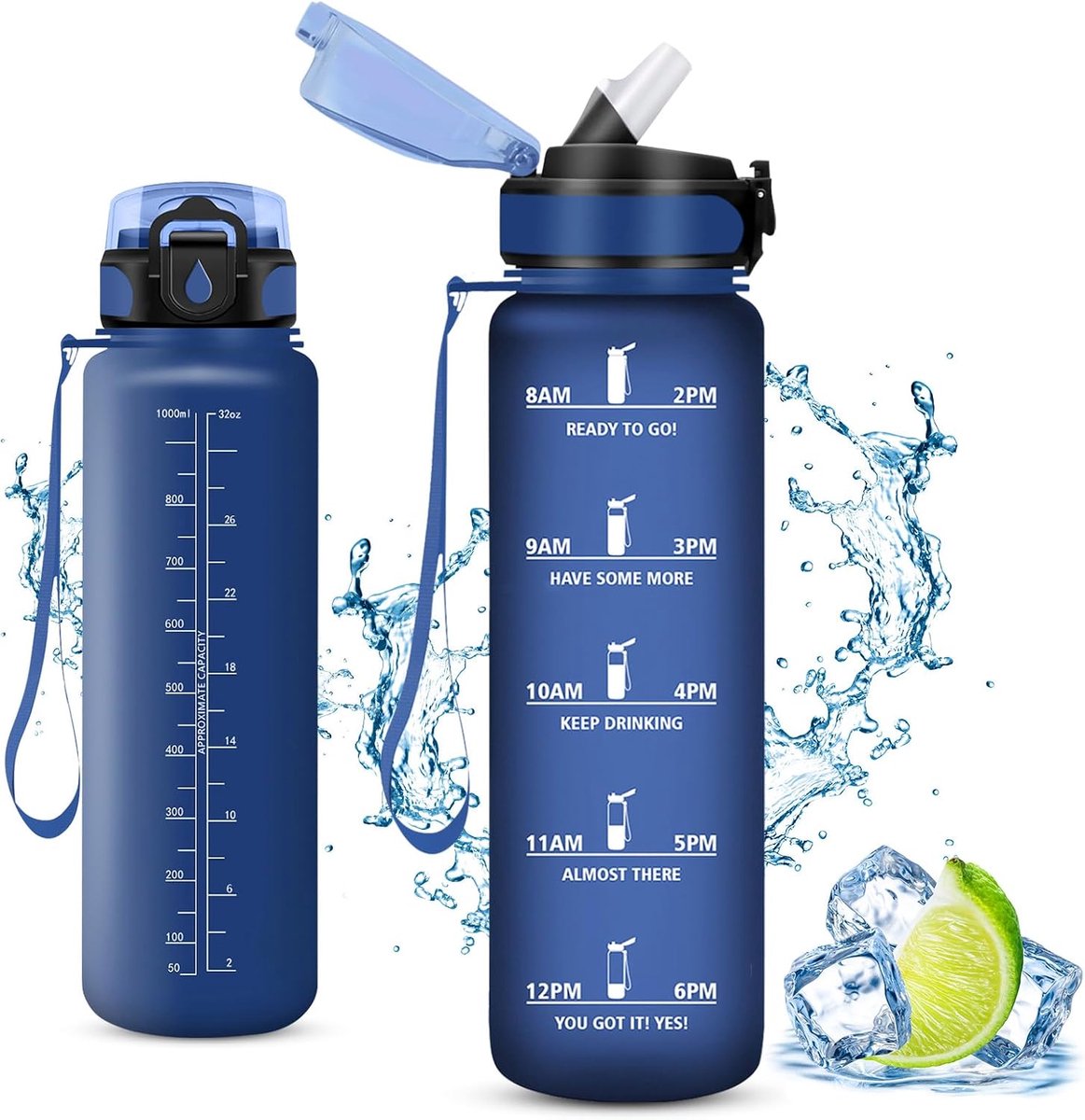 Drinkfles, waterfles met rietje, 1000 ml, lekvrij, BPA-vrij, sportfles voor camping, yoga, gym, school, outdoor
