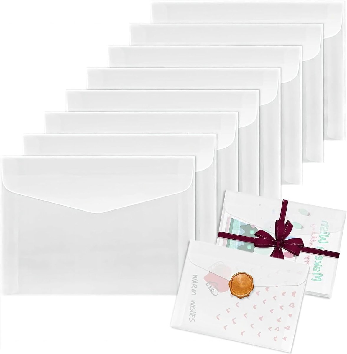 Stationaire Benodigdheden Multifunctioneel,20 stuks Transparant Enveloppen,Wenskaart Uitnodigingskaart Opslag Envelop Transparante van loterijen,postzegels,kaarten,bruiloft (22,5x15,5cm)