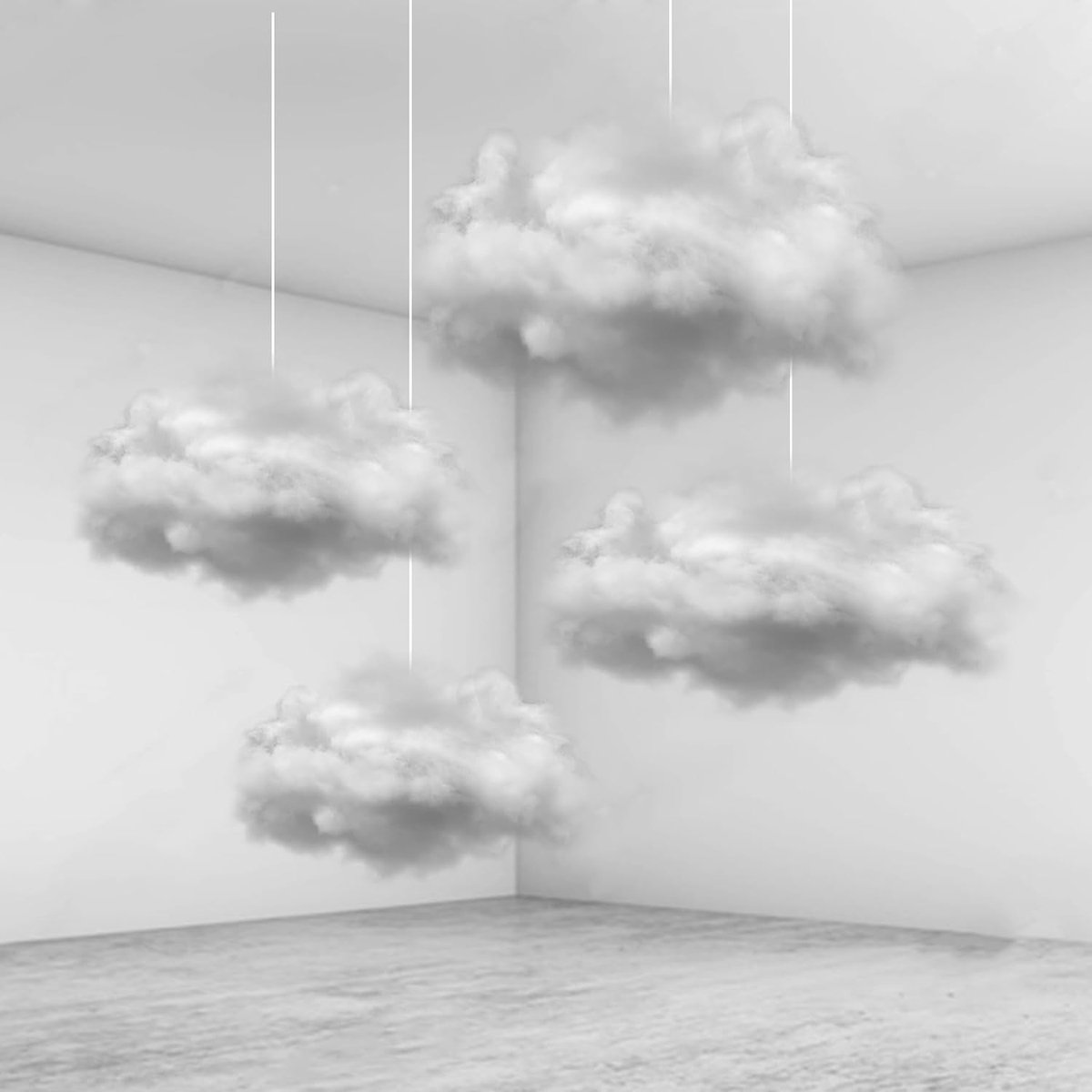 Cloud - 4 stuks katoenen wolkenornamenten voor bruiloft, 3D wolken rekwisieten, doe-het-zelf decoratief hangend ornament voor kunststage, geschenken en feestshow