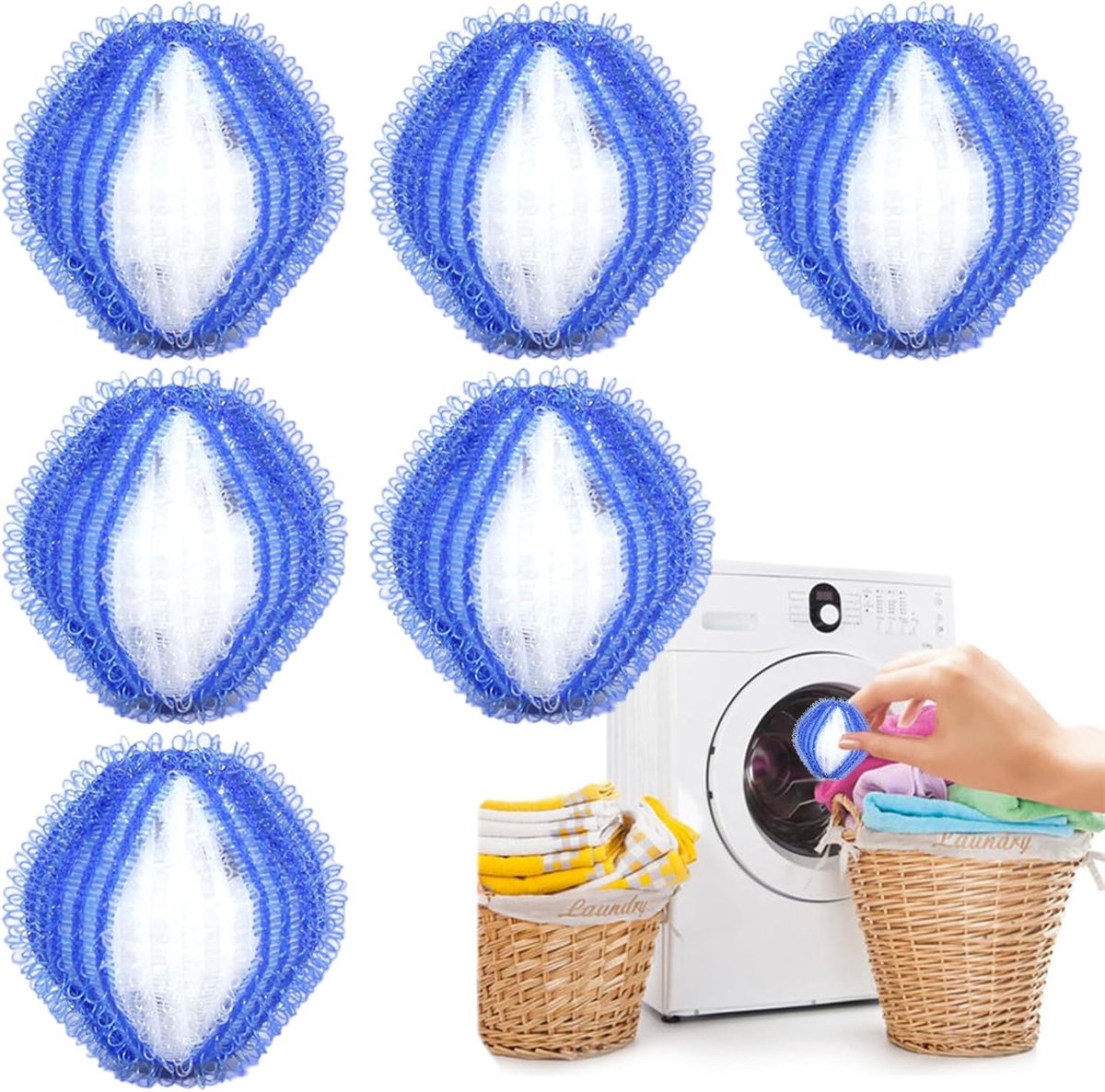 6 stuks dierenhaarverwijderaar wasmachine - herbruikbare pluisballen & haargrijpers voor kleding, beddengoed en dierenharen