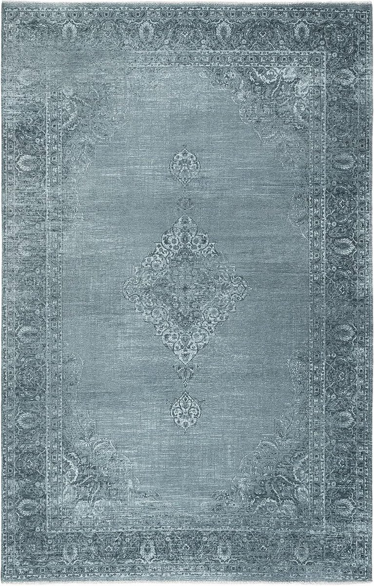 Tapijt Woonkamer 195x280 Zilver – Laagpolig Vintage Vloerkleed Wasbaar 30°C Anti-slip Gerecycled Katoen Franjes Belgisch Design