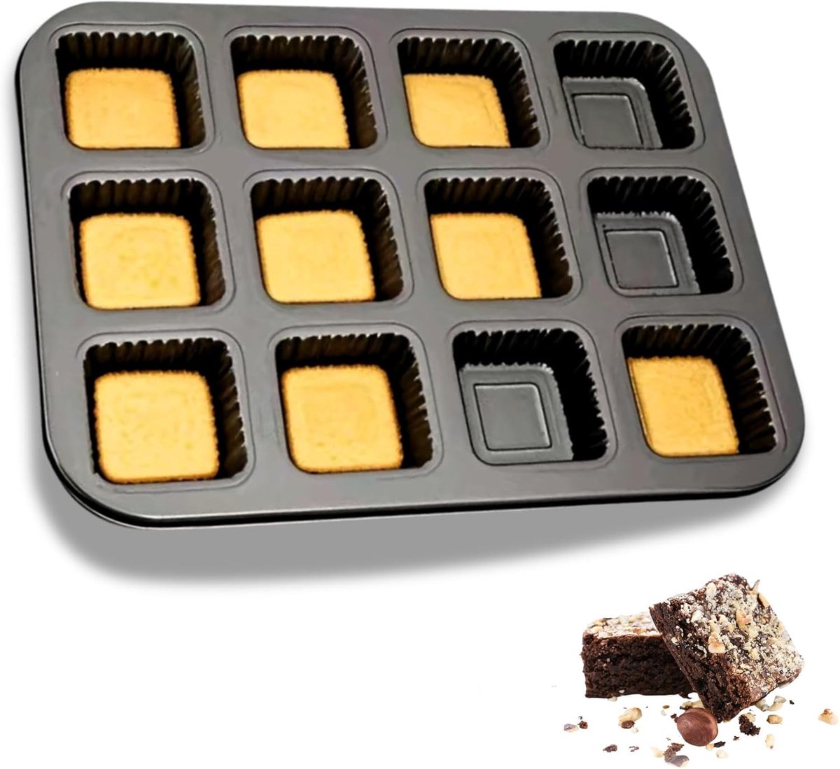 Mini broodpannen, 12-holte mini-broodblikken, Non-Stick Mini Broodlade, Vierkante Golf Mini Brood Tin Cake Tray, Koolstofstaal Bakken Broodpan, Kleine Individuele Broodblikken (Glod)
